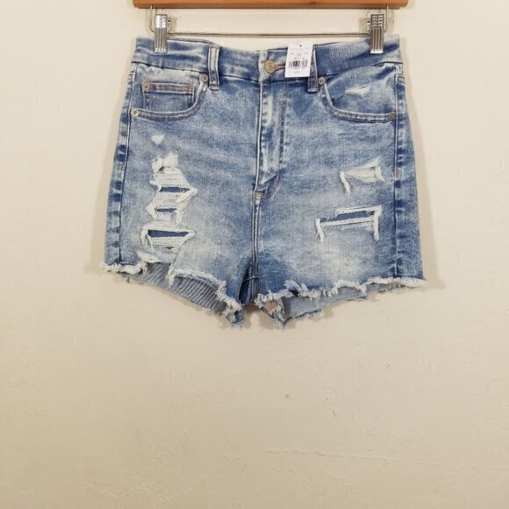 NWT American Eagle Curvy Hi-Rise Shortie Next Level Stretch Jean Shorts Blue 6